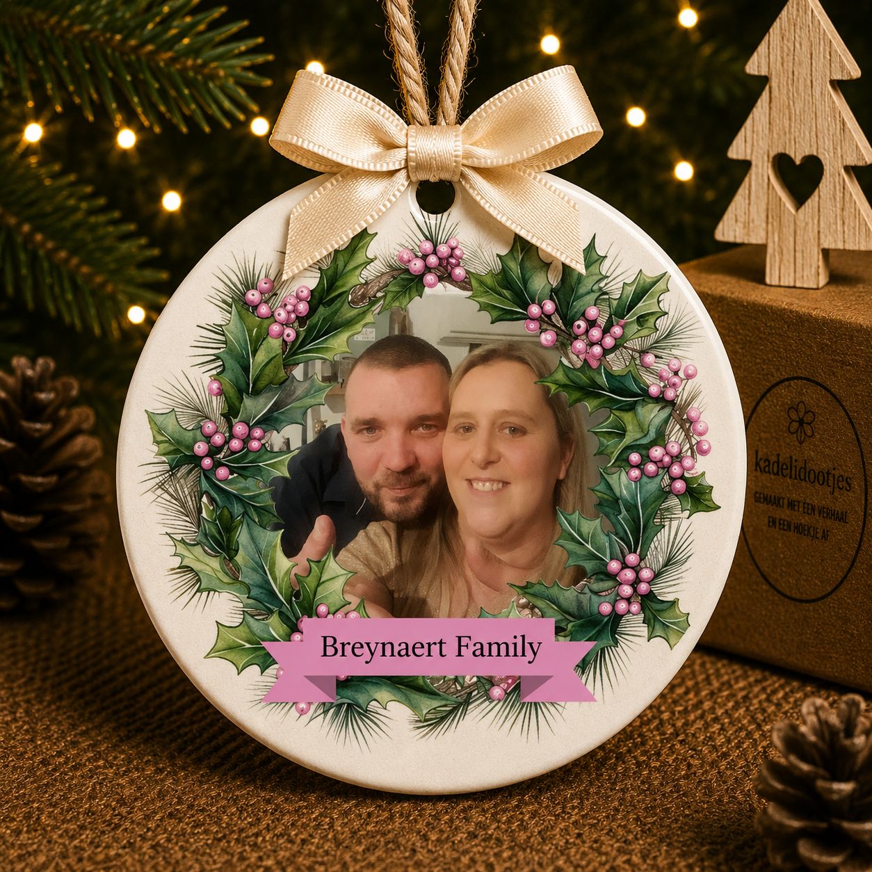 Gepersonaliseerd Kerst Ornament met Eigen Foto &amp; Naam | 8 cm | Kadelidootjes