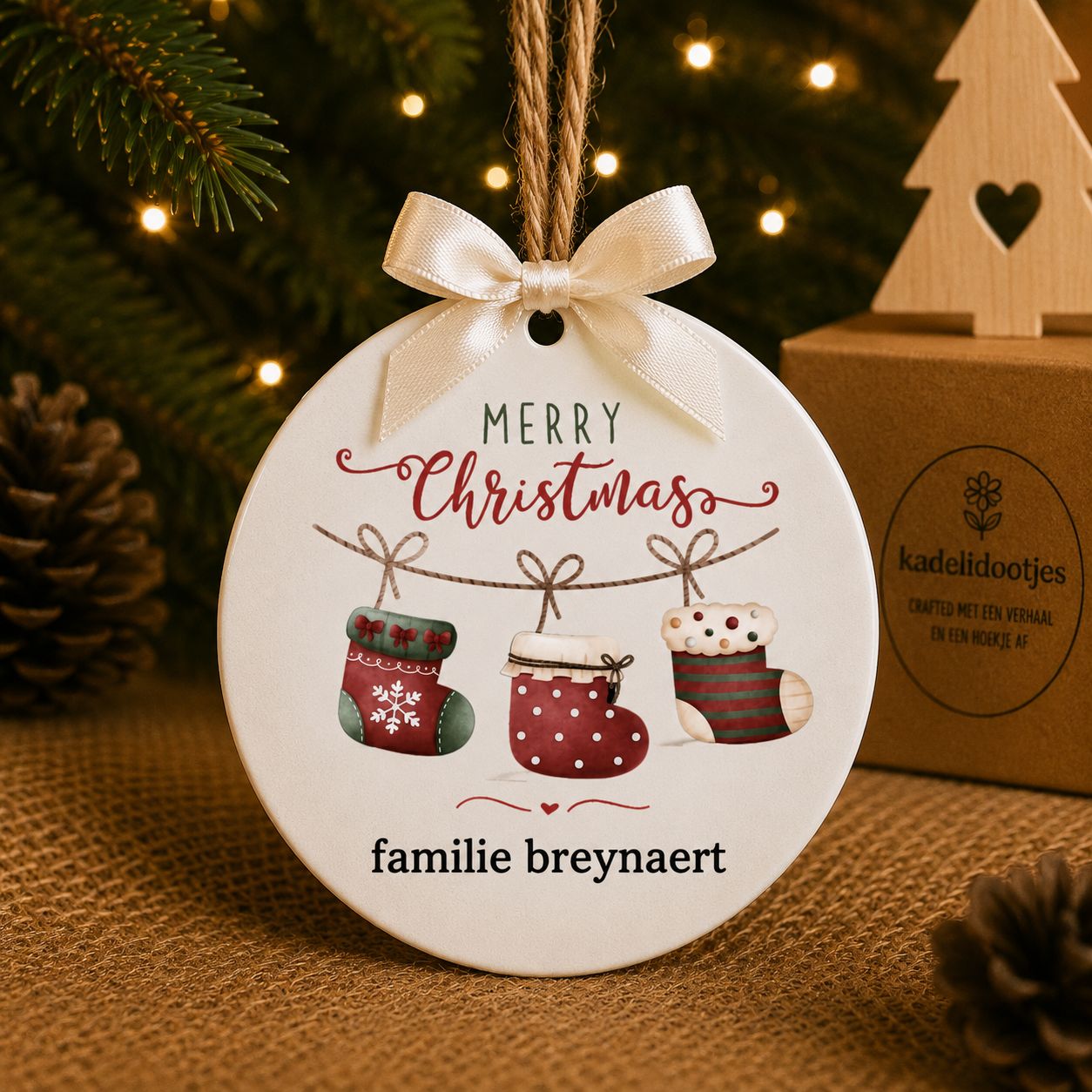 Gepersonaliseerd Kerst Ornament met Familienaam – 8 cm | Kadelidootjes