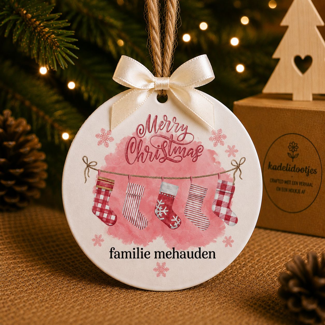 Gepersonaliseerd Kerst Ornament met Naam – Merry Christmas – 8 cm | Kadelidootjes