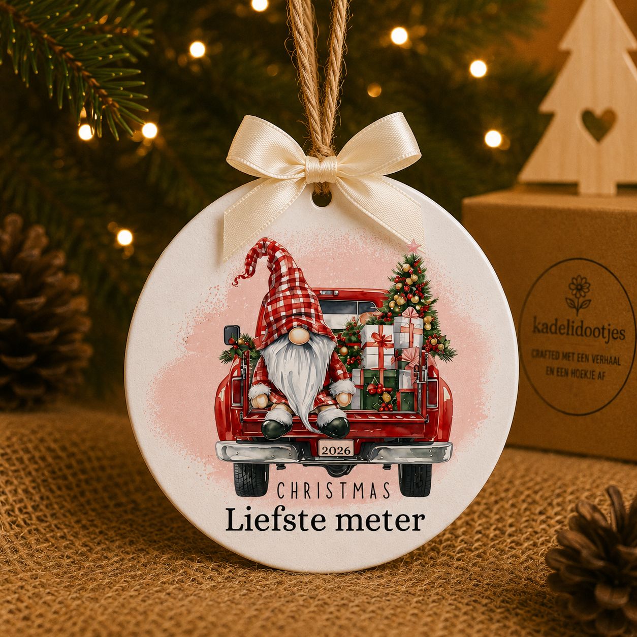 Gepersonaliseerd Kerst Ornament met Naam naar Keuze – 8 cm | Kadelidootjes