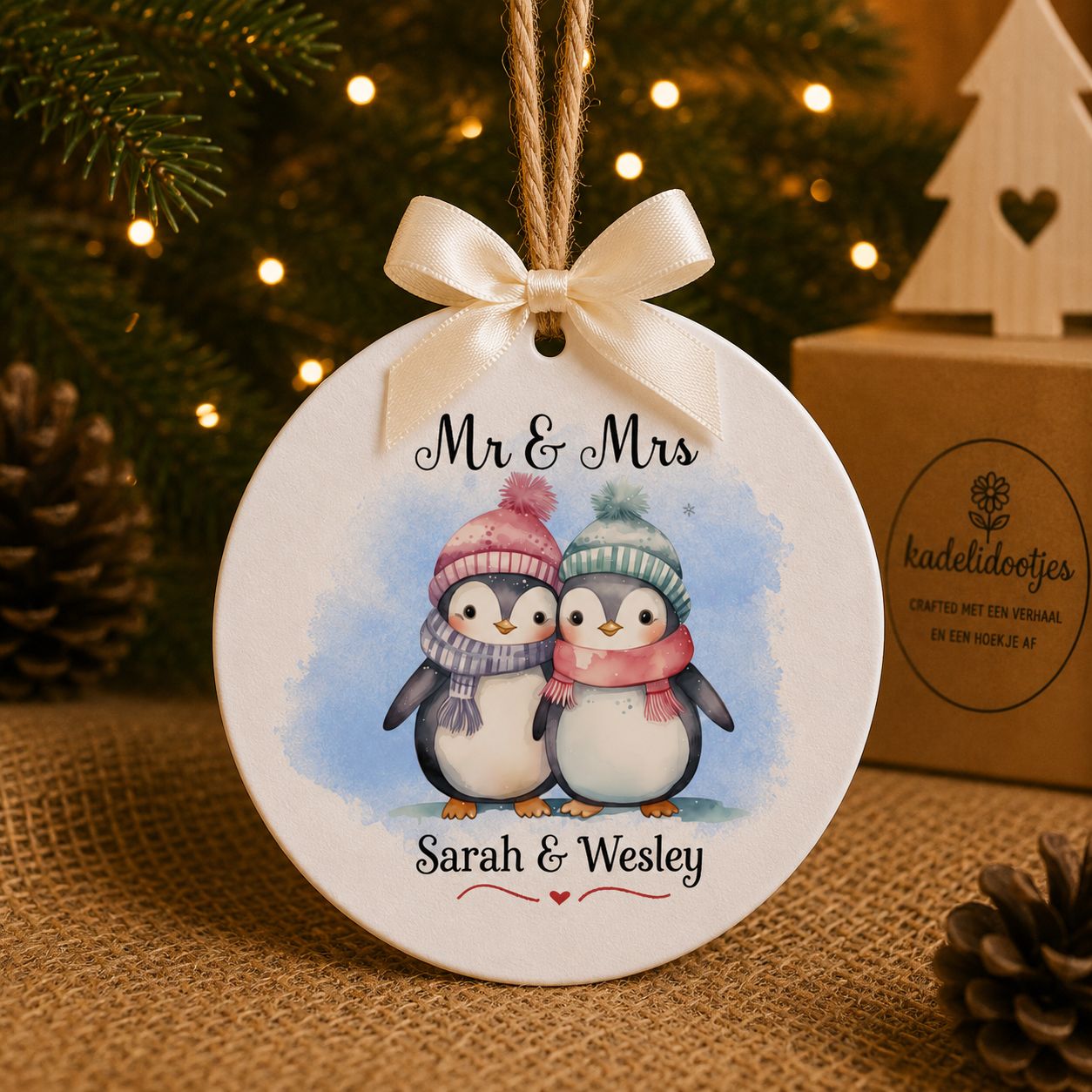 Gepersonaliseerd Kerst Ornament voor Koppel met Namen – 8 cm | Kadelidootjes