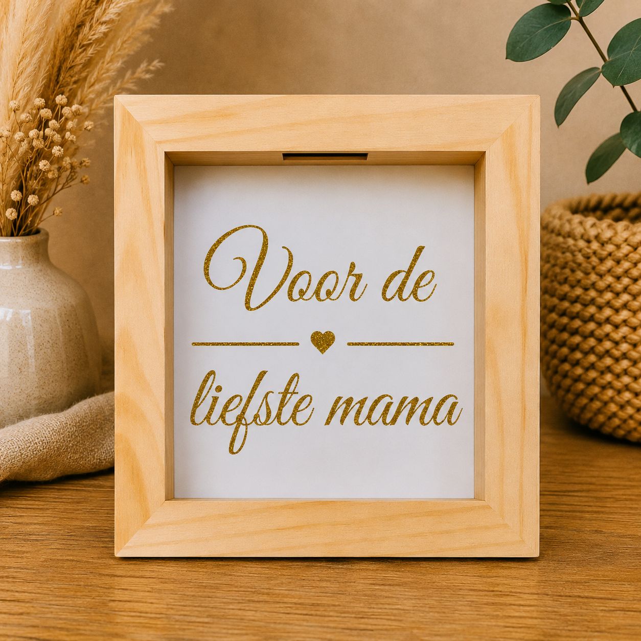 Voor de Liefste Mama – Houten Spaarpot met Plexiglas | Kadelidootjes