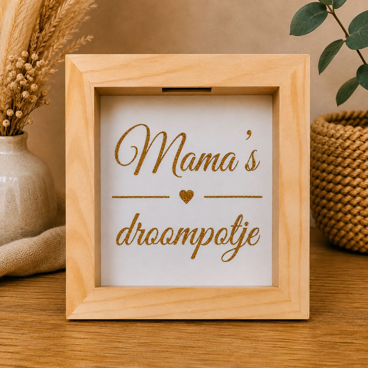 Mama’s Droompotje – Houten Spaarpot met Plexiglas | Kadelidootjes