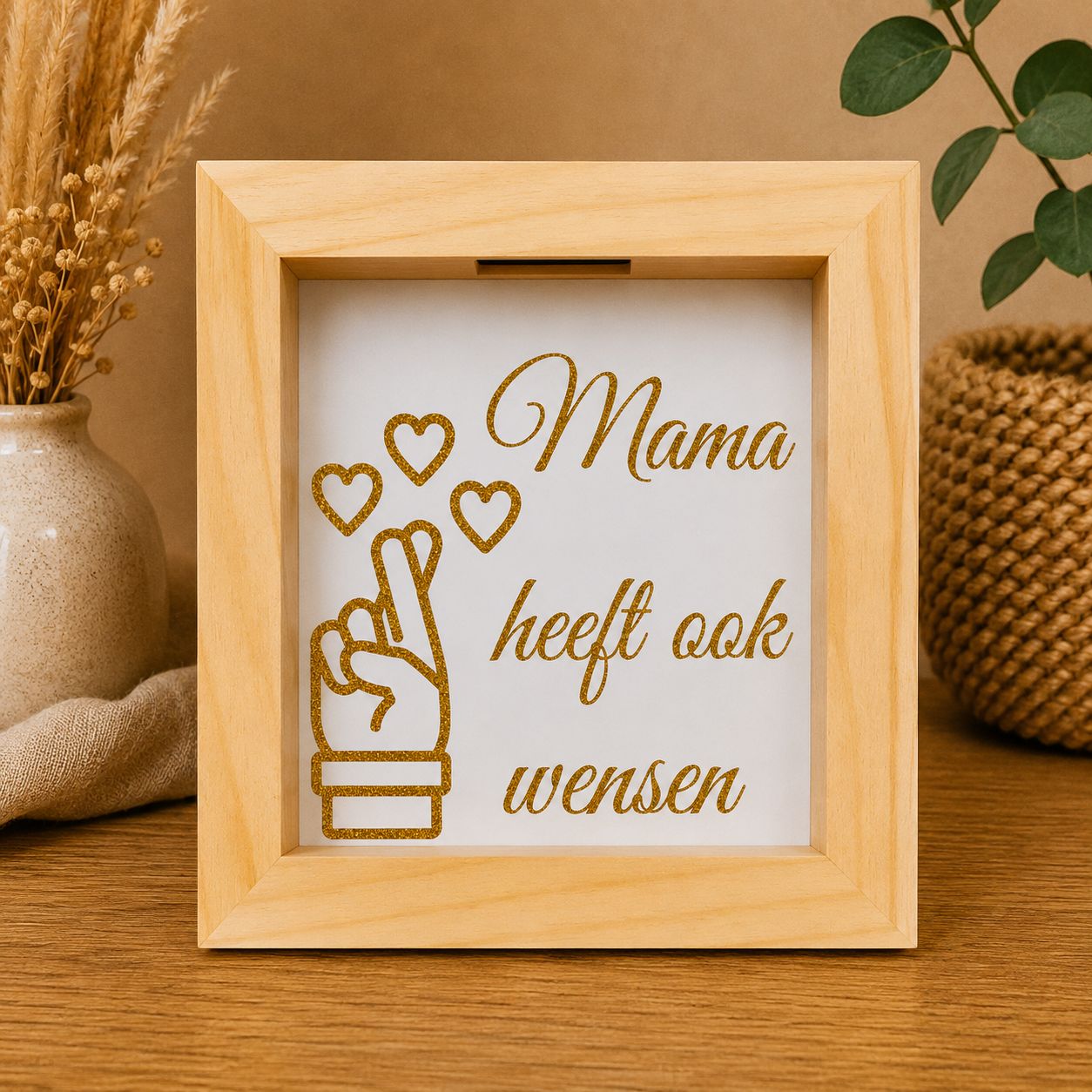 Mama Heeft Ook Wensen – Houten Spaarpot met Plexiglas | Kadelidootjes