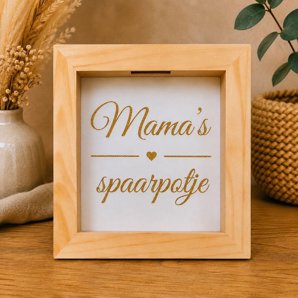 Mama’s Spaarpotje – Houten Spaarpot met Plexiglas | Kadelidootjes