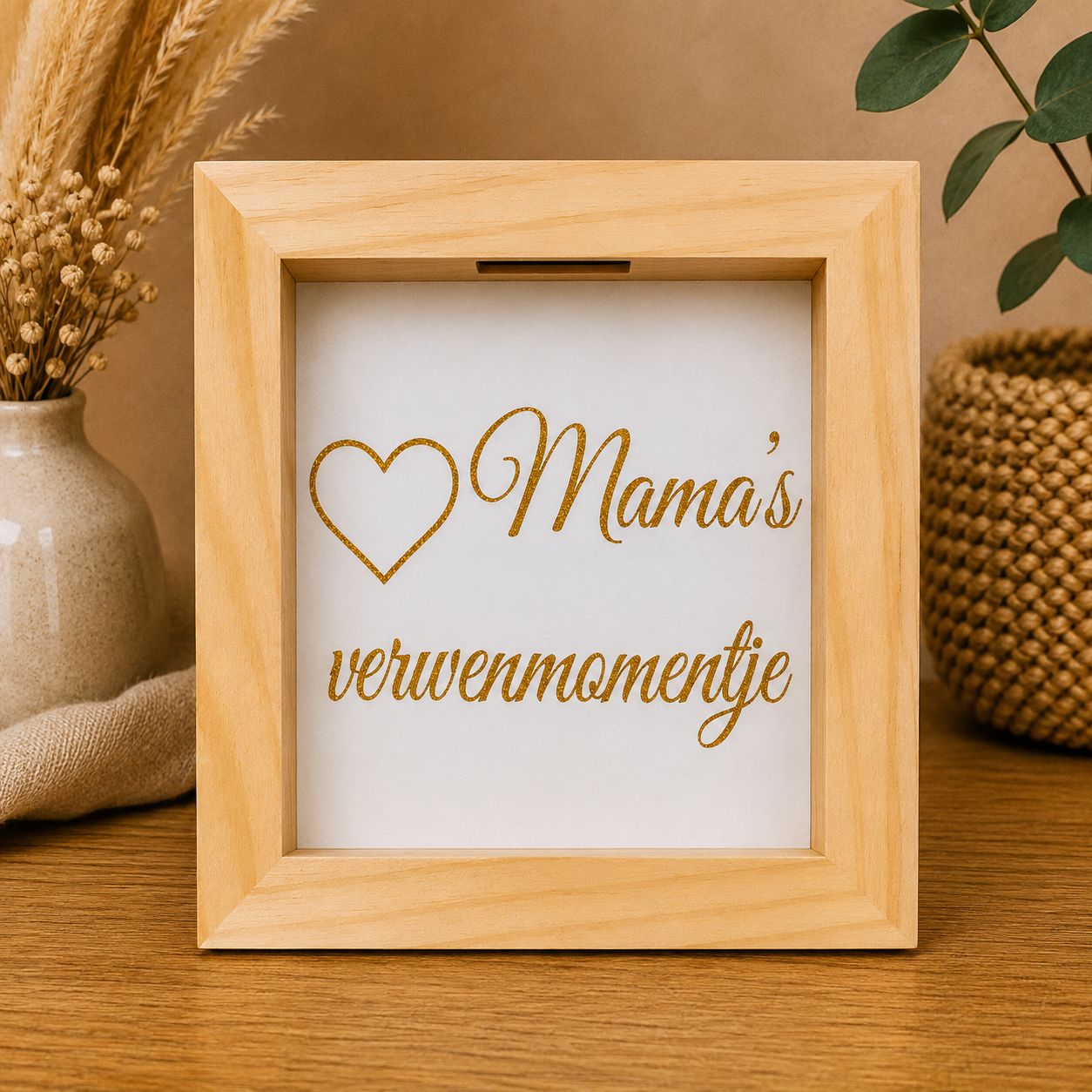Mama’s Verwenmomentje – Houten Spaarpot met Plexiglas | Kadelidootjes