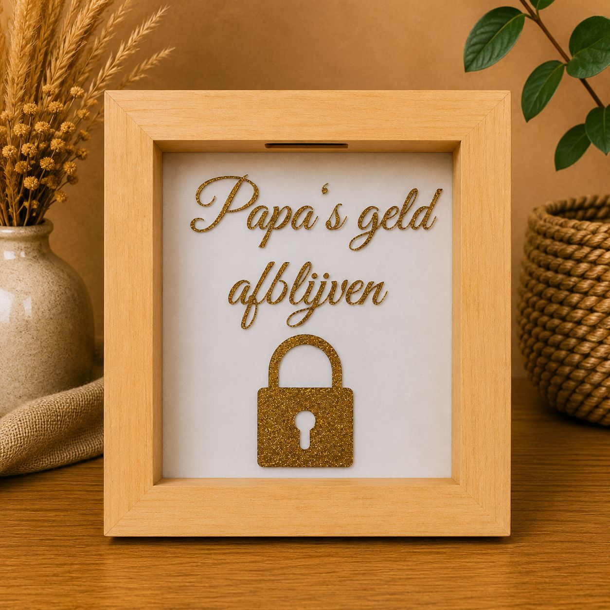 Papa’s Geld Afblijven – Houten Spaarpot met Plexiglas | Kadelidootjes