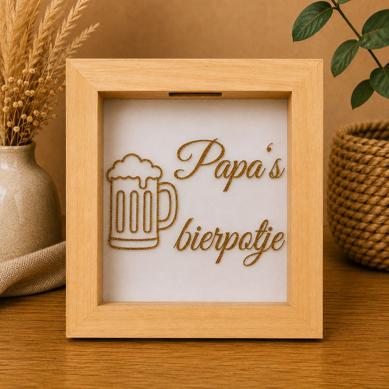Papa’s Bierpotje – Houten Spaarpot met Plexiglas | Kadelidootjes