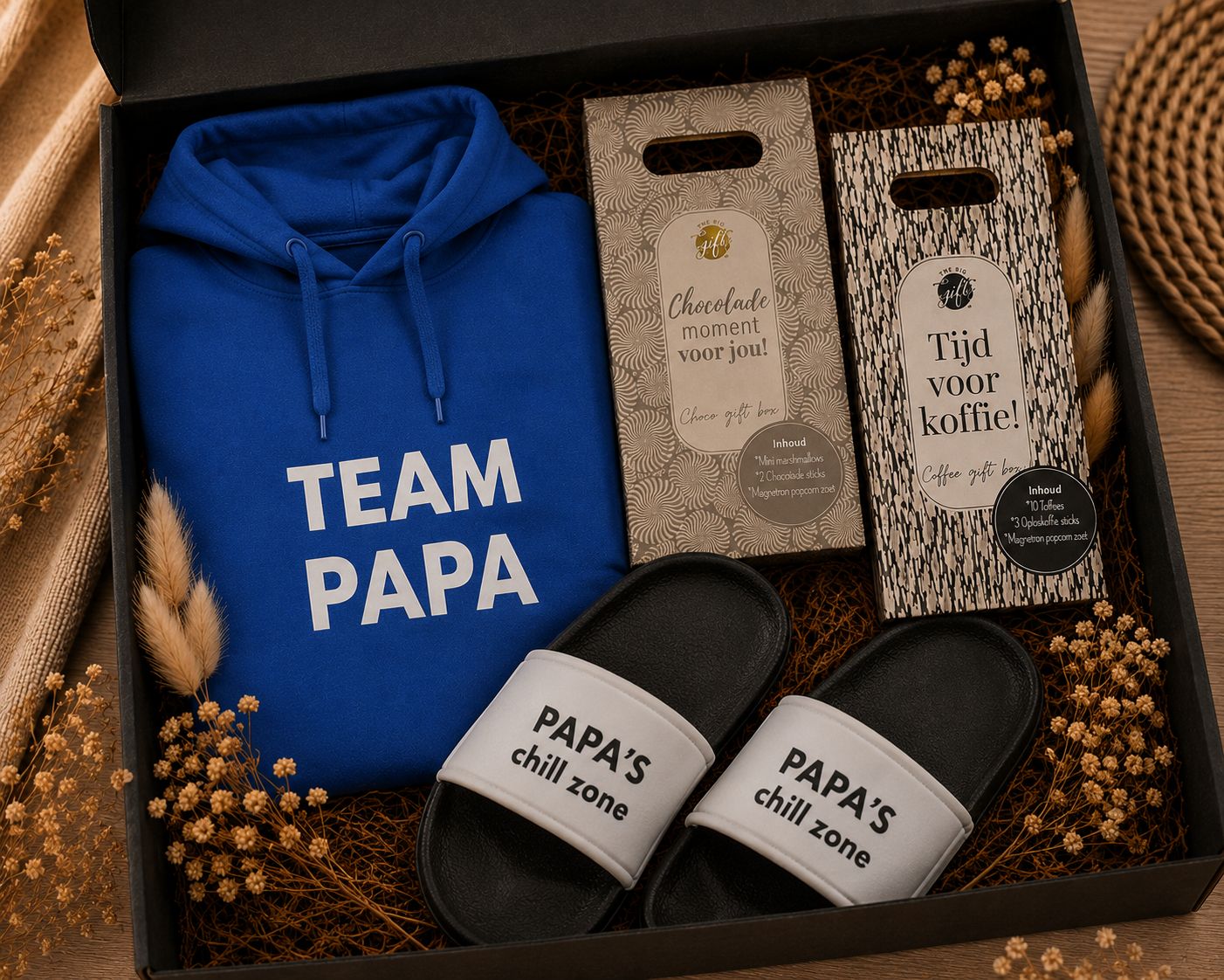 Team Papa Cadeaubox met Hoodie &amp; Slippers – Cadeau voor Papa | Kadelidootjes