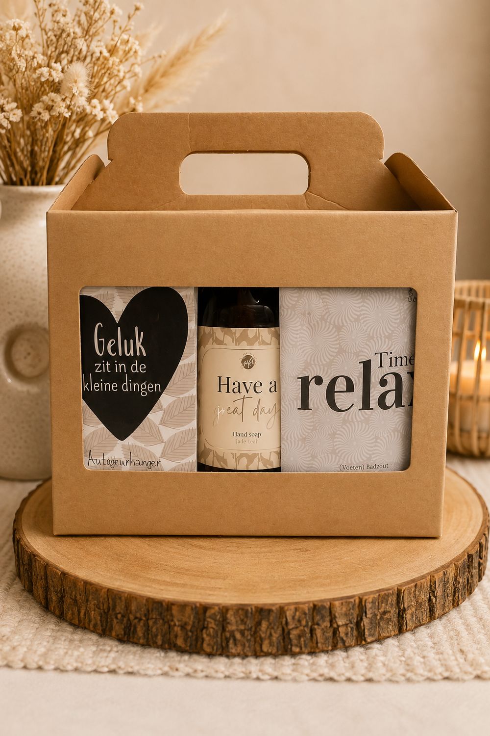 Wellness Cadeaubox – Verwenpakket met Badzout, Handzeep &amp; Autogeurhanger | Kadelidootjes