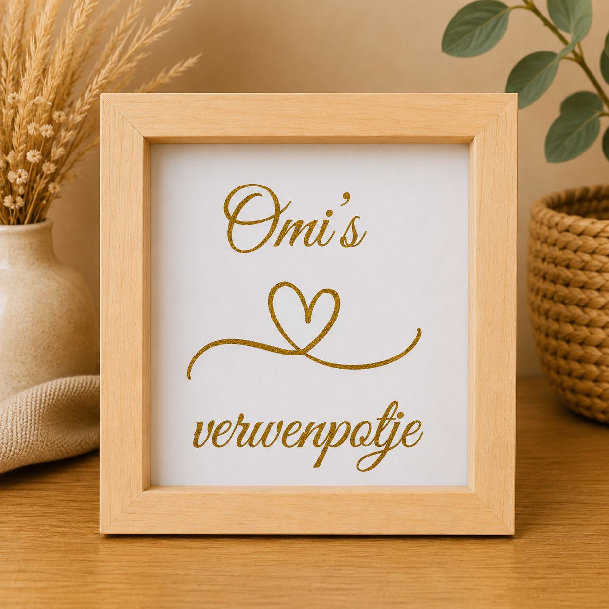 Omi’s Verwenpotje – Houten Spaarpot met Gouden Glitter | Kadelidootjes