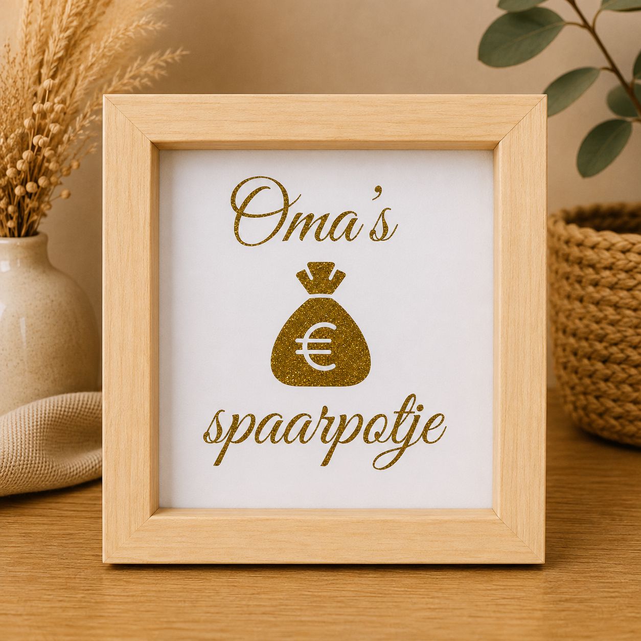 Omi’s Droompotje – Houten Spaarpot met Gouden Glitter | Kadelidootjes