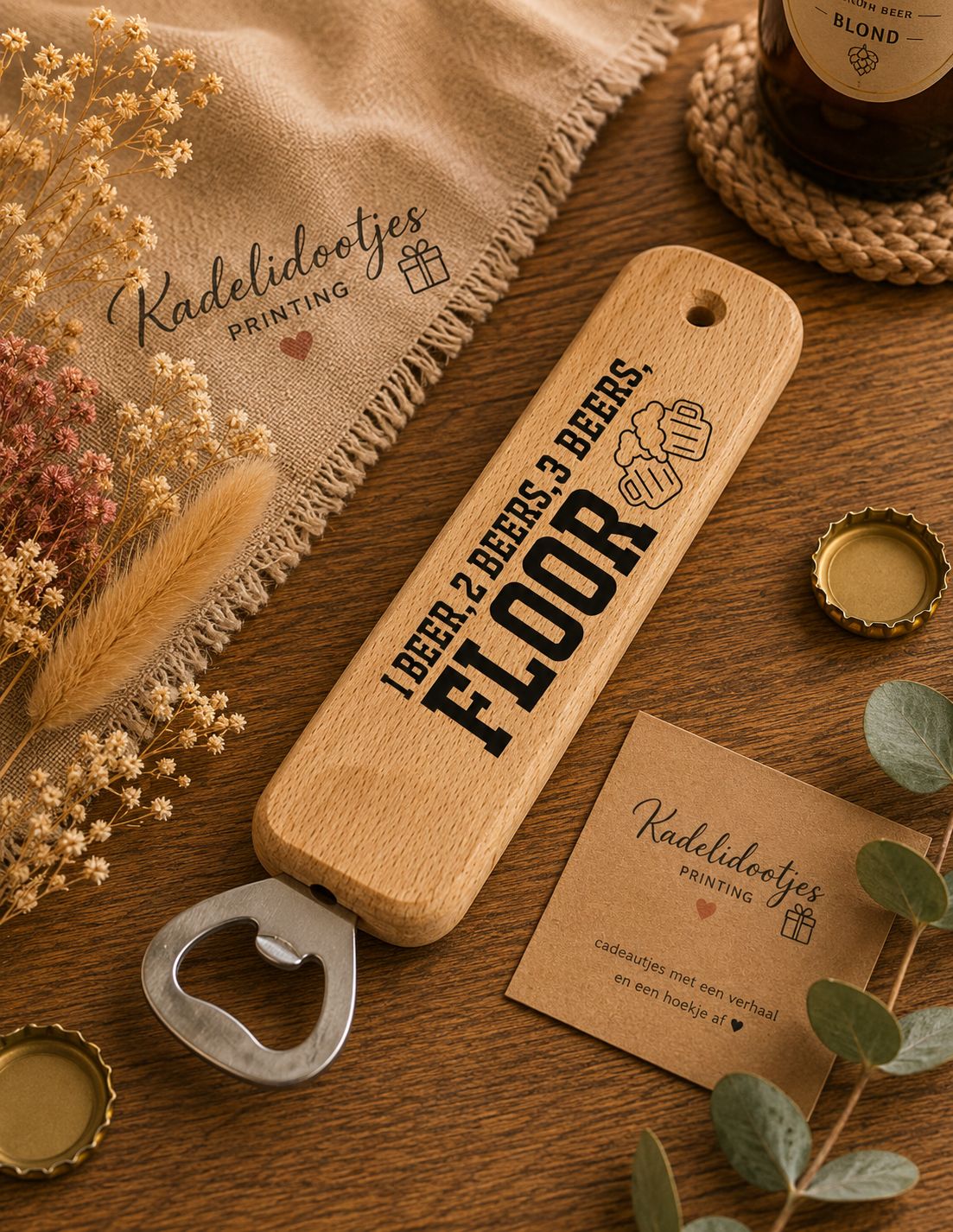 1 Beer 2 Beers 3 Beers Floor – Houten Flesopener 25 cm | Kadelidootjes
