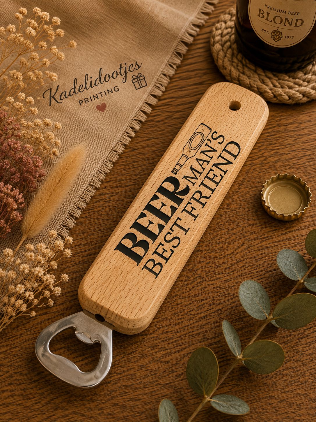 Beer Man’s Best Friend Flesopener – Houten Bieropener 25 cm | Kadelidootjes