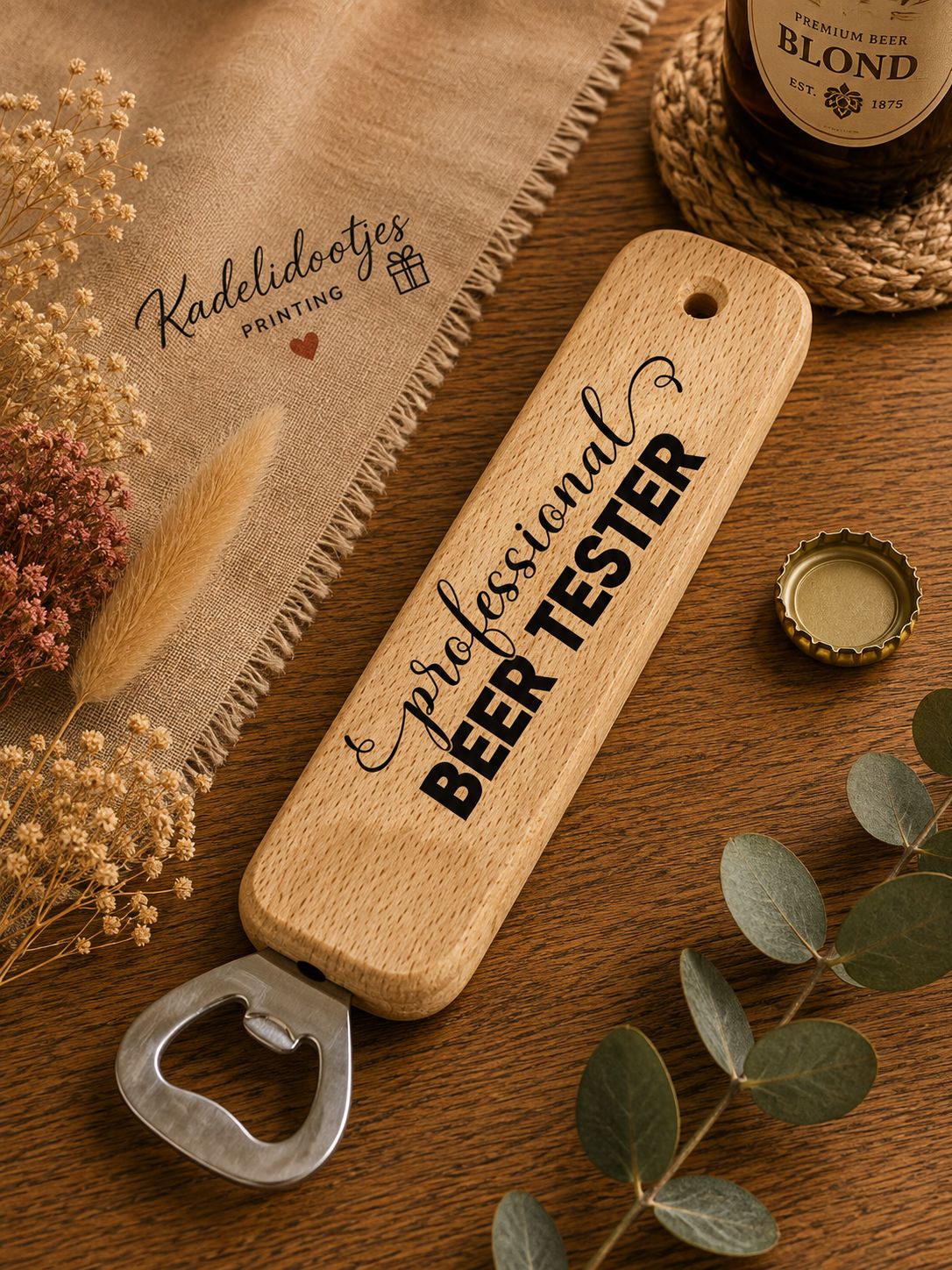 Professional Beer Tester Flesopener – Houten Bieropener 25 cm | Kadelidootjes