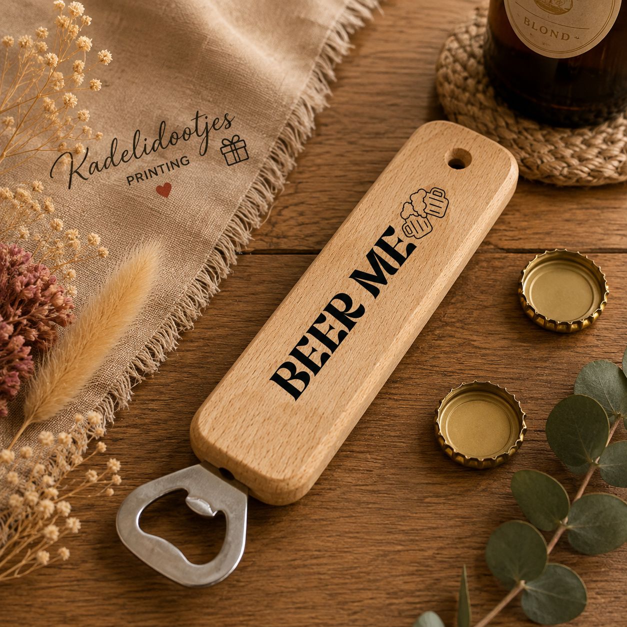 Beer Me Flesopener – Houten Bieropener met Tekst 25 cm | Kadelidootjes
