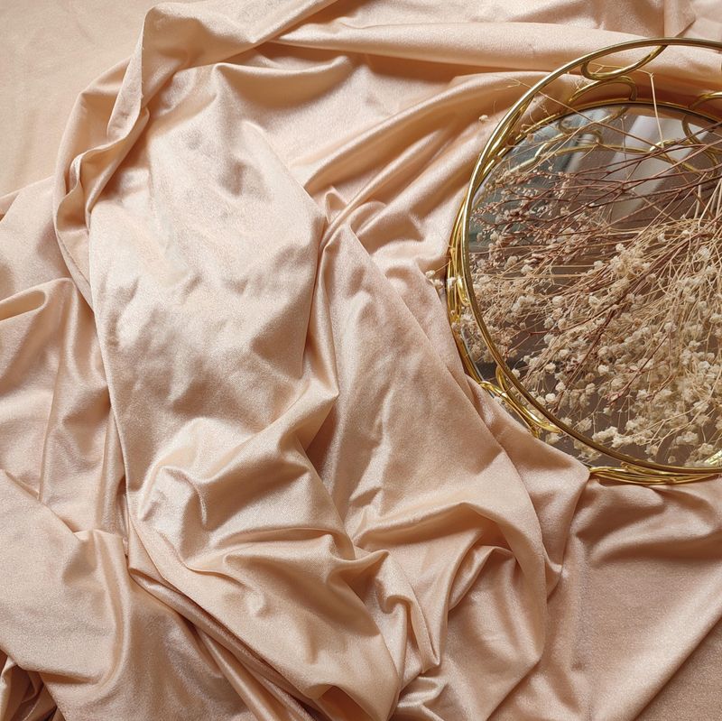 Beige glossy stretch microfiber – silky and smooth fabric

