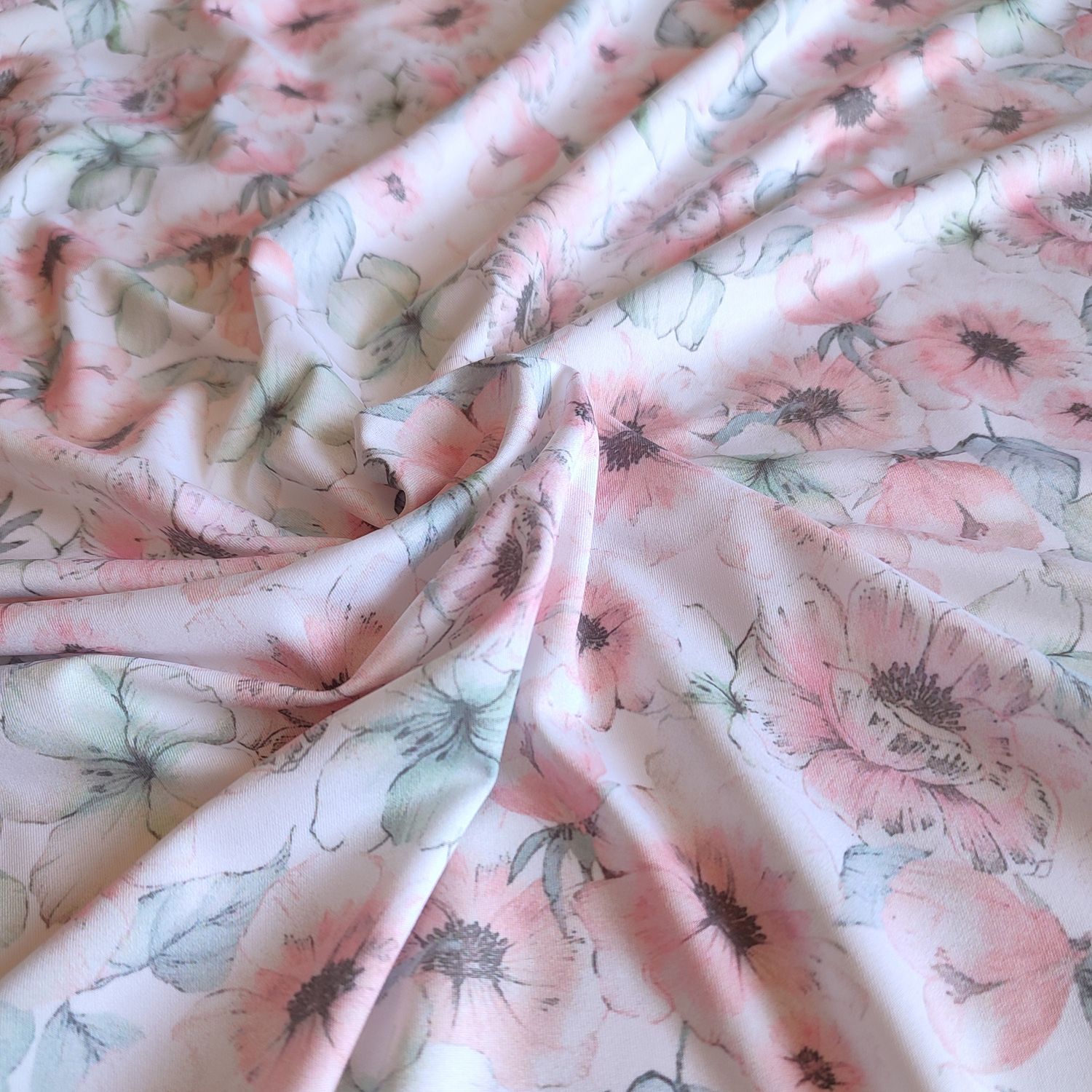 Elastic microfiber with pink flowers pattern