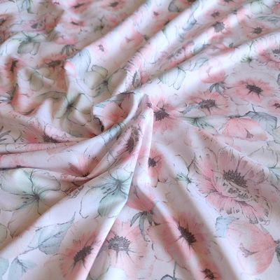 Elastic microfiber with pink flowers pattern