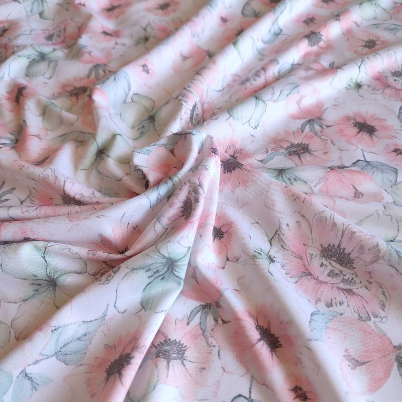 Elastic microfiber with pink flowers pattern