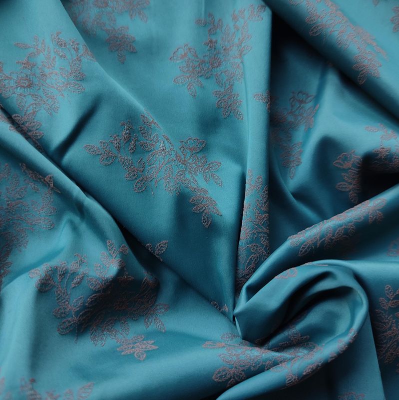 Teal Rose-Brown Jacquard Stretch Satin