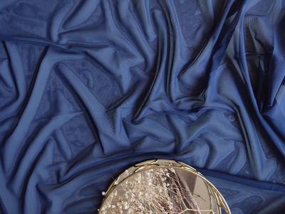 Blue stretch tulle fabric, dark blue elastic mesh, stretch fabric for sewing lingerie, 50 cm x 150 cm (19,6&quot; x 59&quot;)