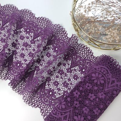 Amethyst stretch lace – 21 cm wide floral lace trim

