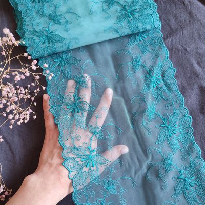 Turquoise Floral Embroidered Lace Trim