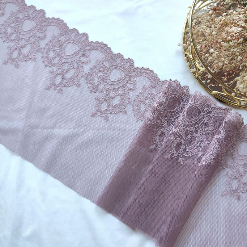 Dusty Mauve Embroidered Lace Trim