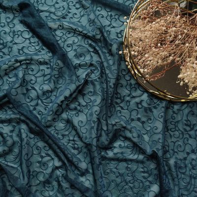 Teal Scroll Pattern Stretch Mesh