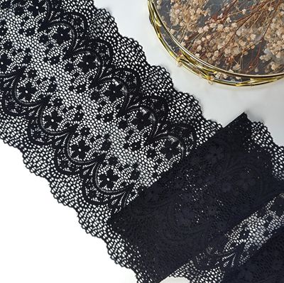 Black Stretch Lace Trim with Scalloped Edges