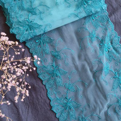 Turquoise Floral Embroidered Lace Trim