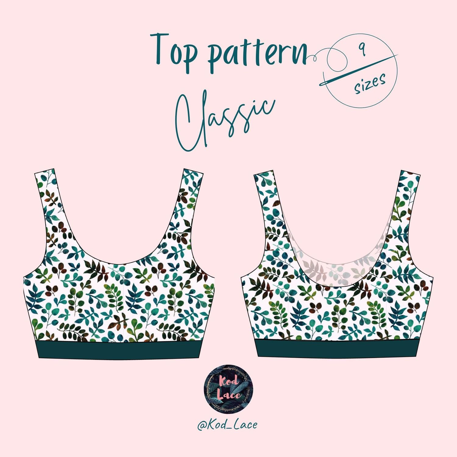 Classic top bra PDF sewing pattern, sizes 40–56, instant download

