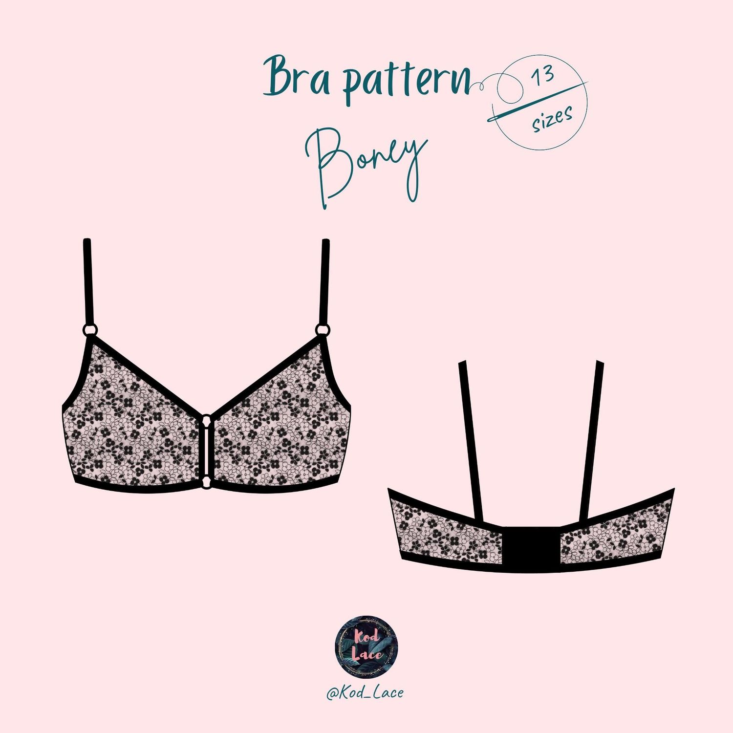 Boney wireless bra sewing pattern – 13 sizes included

