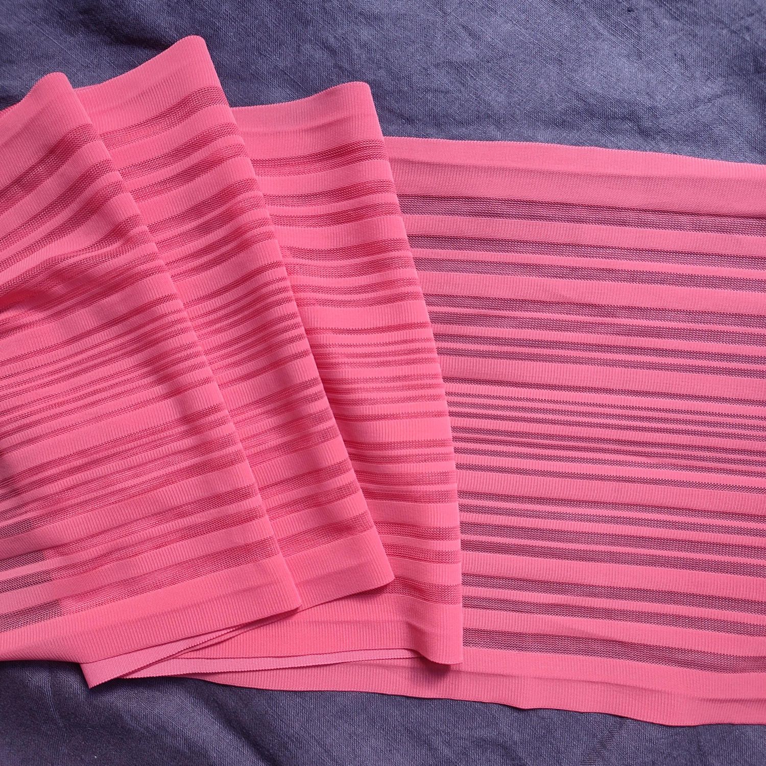 Bright Coral Striped Stretch Mesh