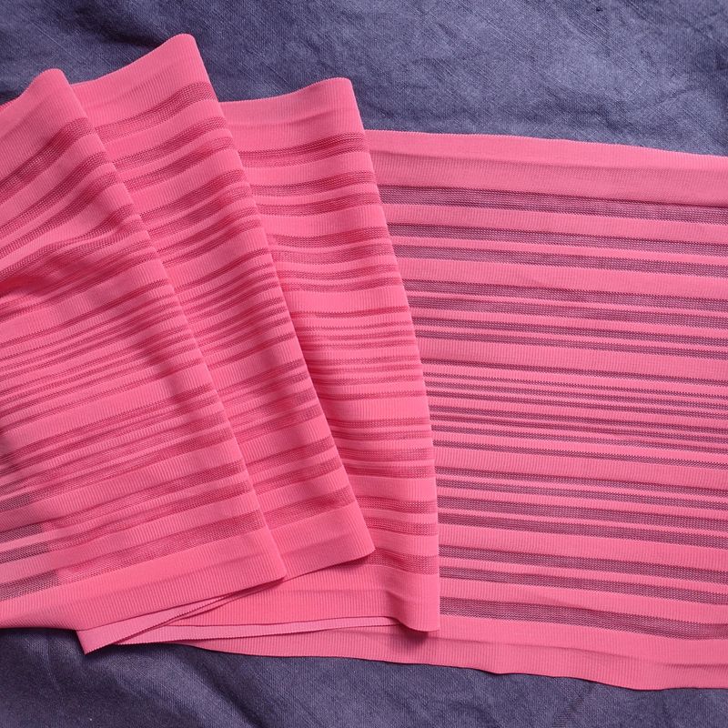 Bright Coral Striped Stretch Mesh
