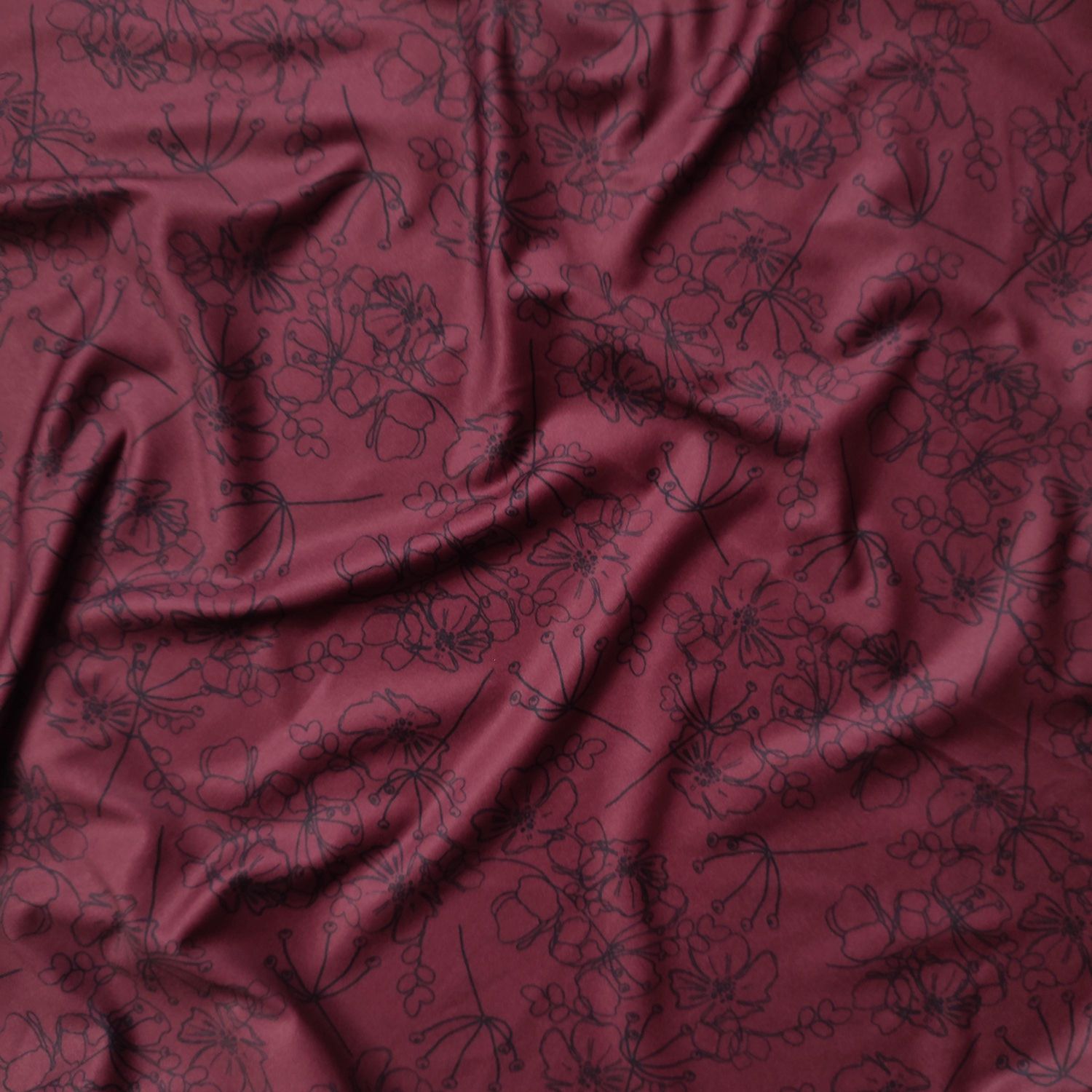Burgundy stretch microfiber with black floral print – 4-way elastic


