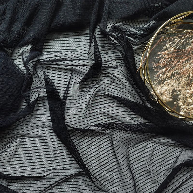 Black Elastic Mesh with Striped Pattern