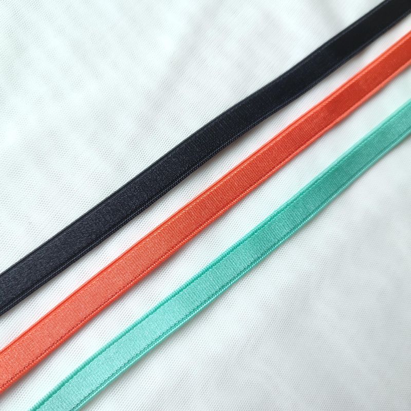 Satin elastic bra straps in black, coral red, and mint green, 8mm wide

