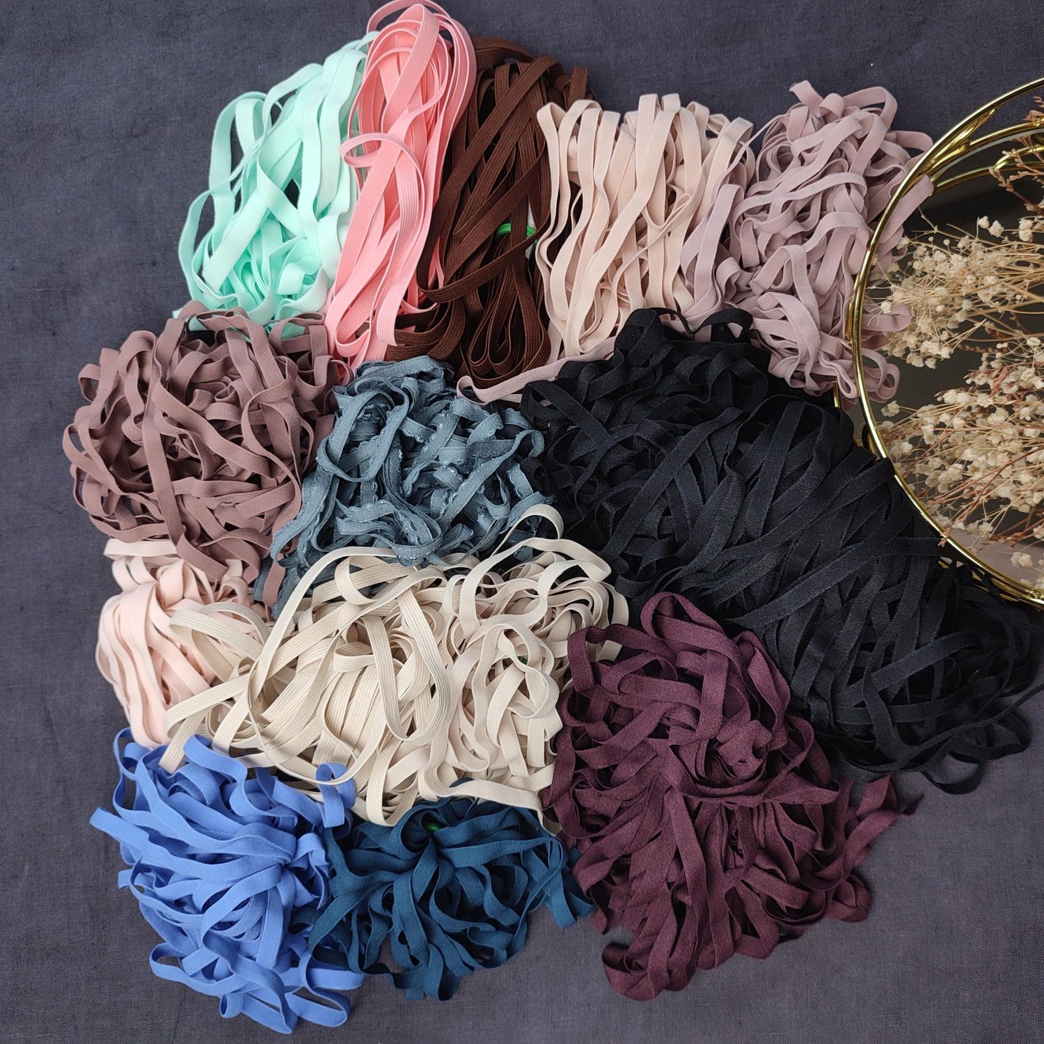 Narrow elastic trim for lingerie in assorted colors
