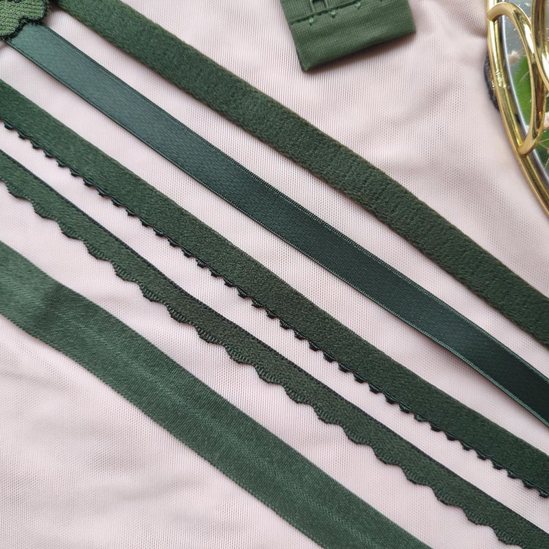 Khaki green lingerie elastics – straps, picot, channeling and fold over elastic for sewing bras and…