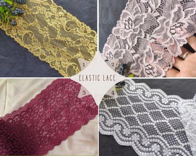 Stretch lace in dusty rose, burgundy, and white with floral patterns

