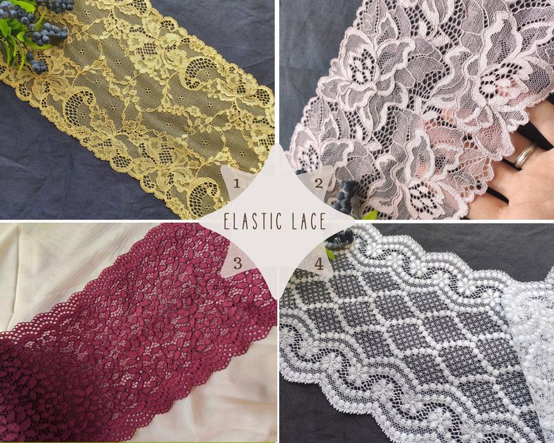 Stretch lace in dusty rose, burgundy, and white with floral patterns

