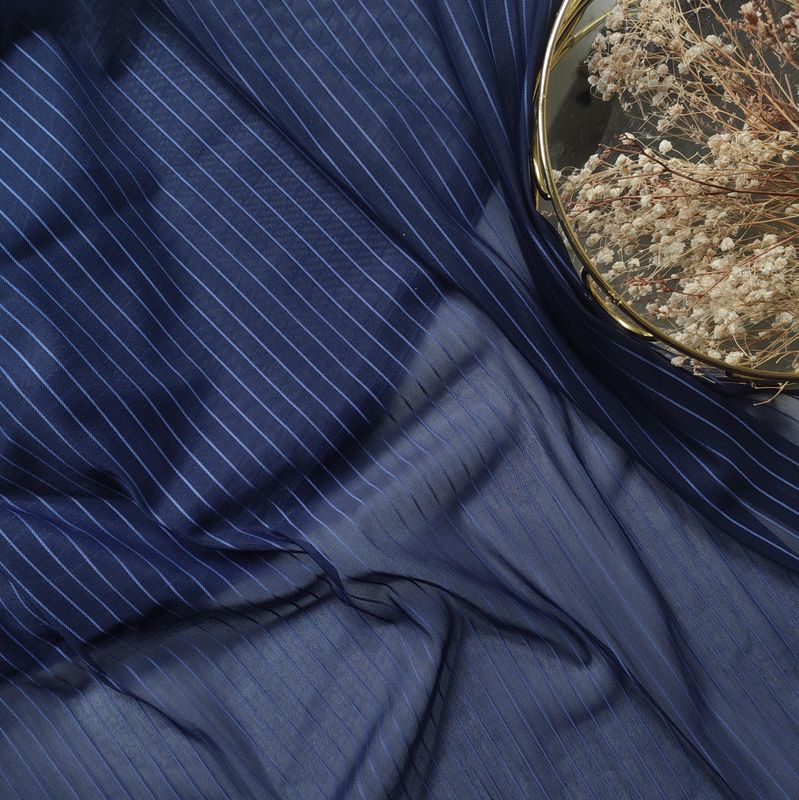 Dark Navy Striped Stretch Mesh