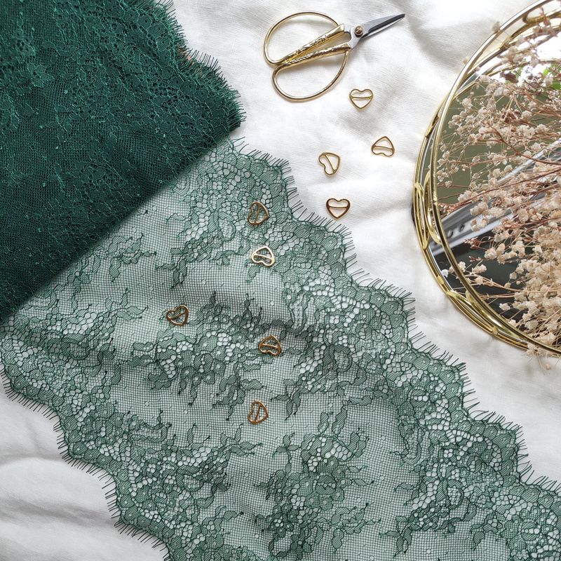 Emerald Chantilly Lace Trim with Eyelash Edges