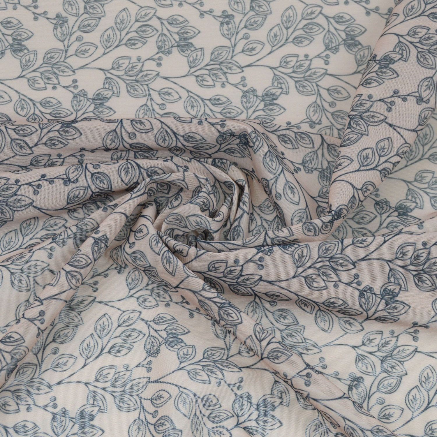 Beige Stretch Mesh with Black Leaf Pattern