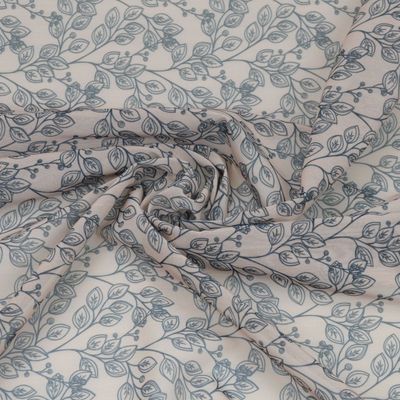 Beige Stretch Mesh with Black Leaf Pattern