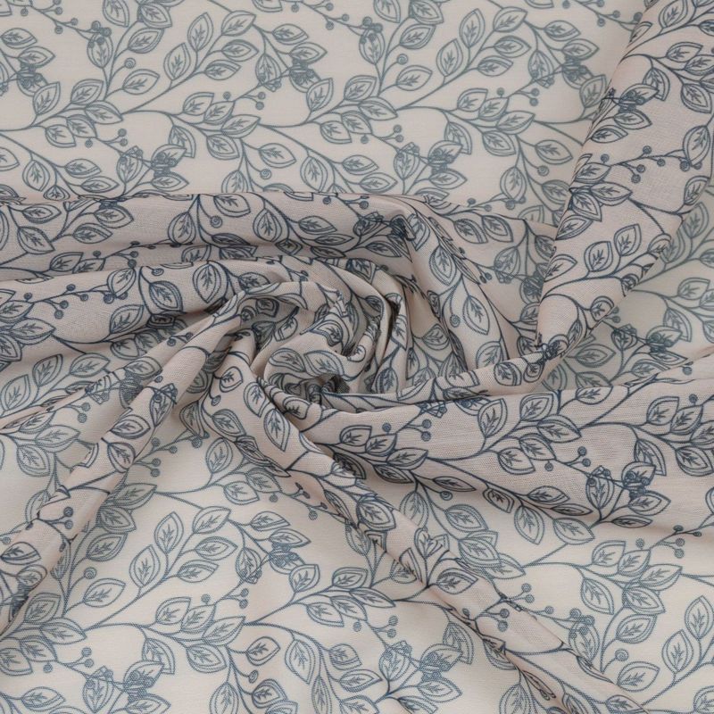 Beige Stretch Mesh with Black Leaf Pattern