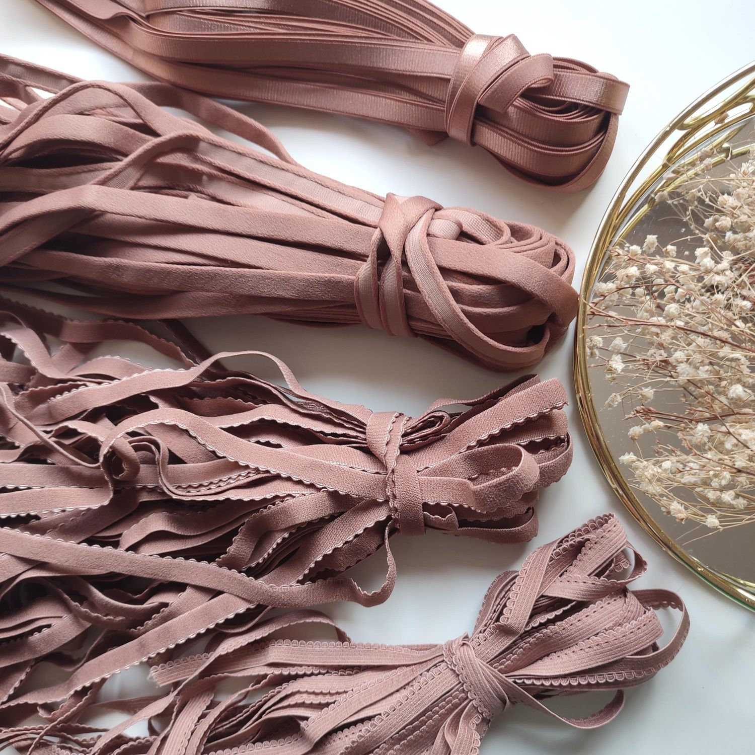 Mocha Mousse elastics for lingerie sewing

