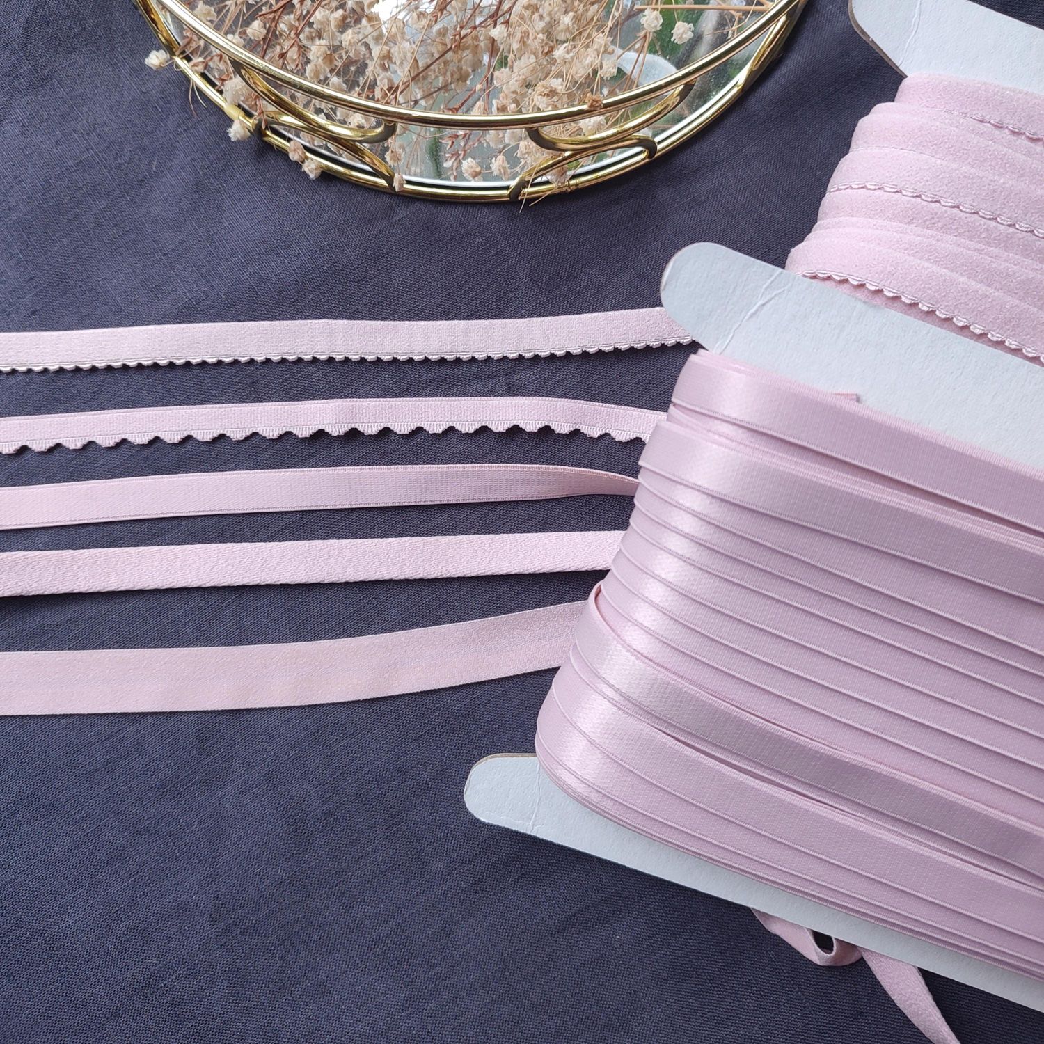 Dusty Rose Lingerie Elastics Set – Channeling, Straps, Picot, FOE
